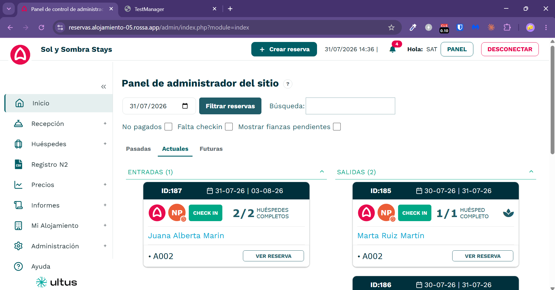 Versión de pantalla de portátil (no se muestran los apartados de facturación y wubook)