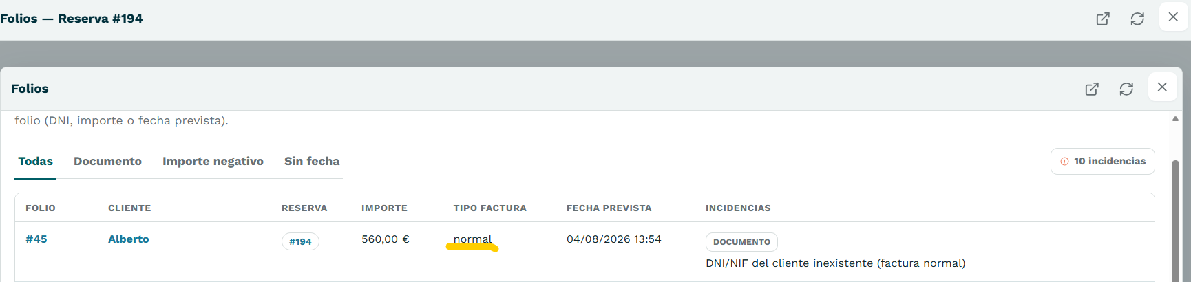 Al no cumplir el límite, te genera incidencia y la guarda como "normal" cuando se había escogido "simplificada"