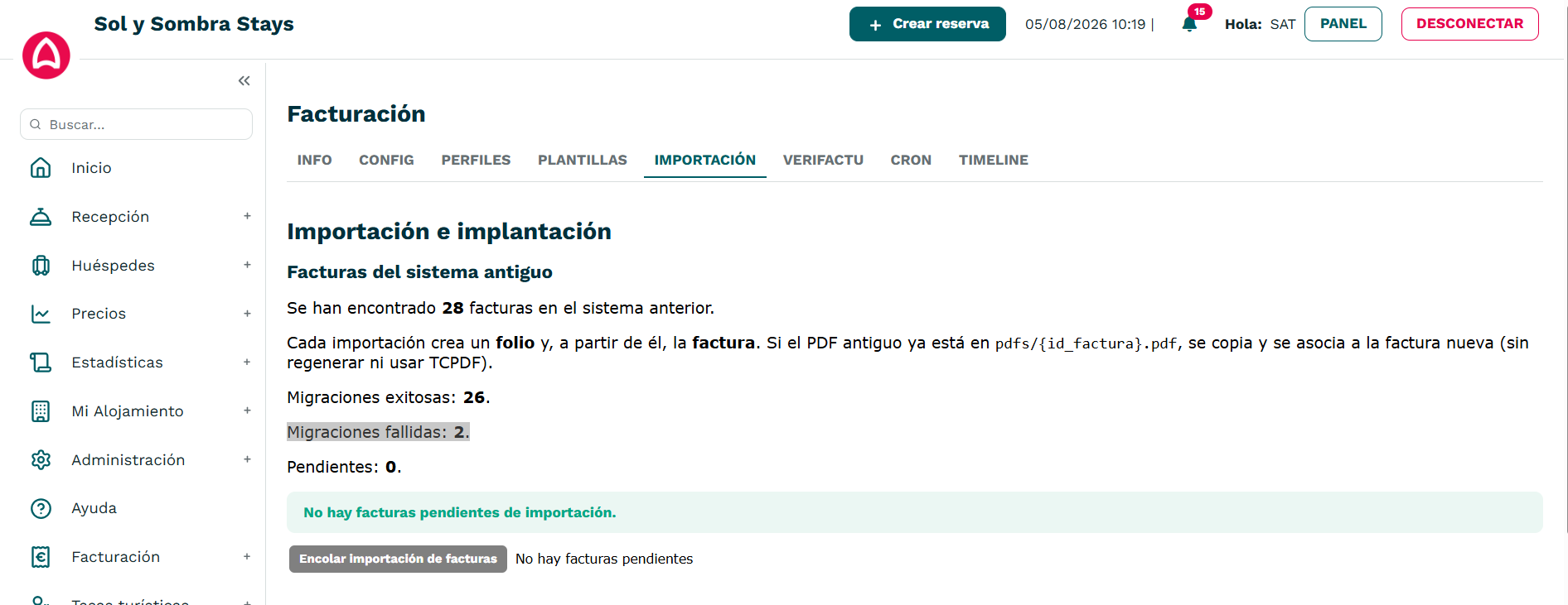 Importación de facturas desde el sistema antiguo